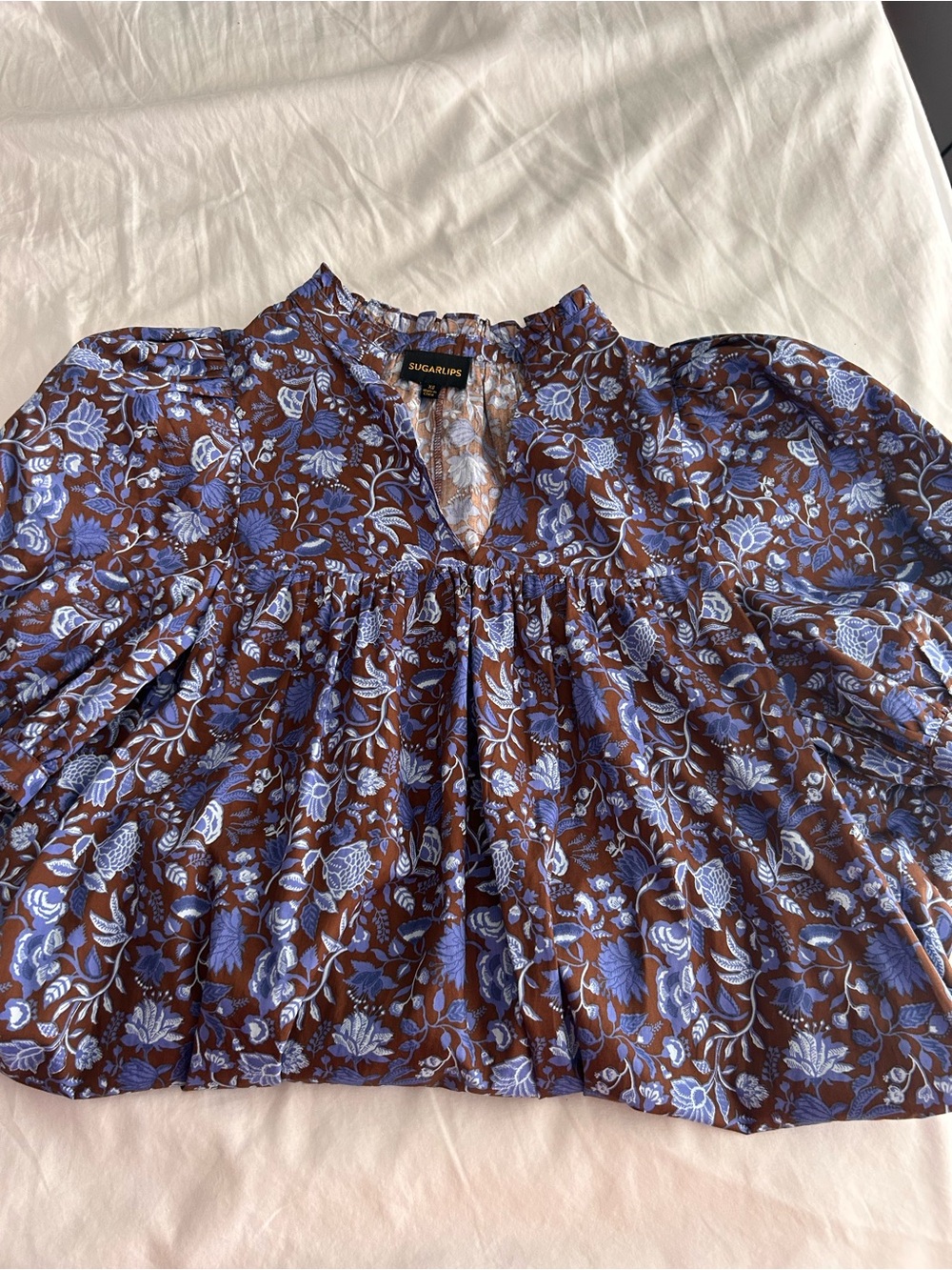Sugarlips Brown Mini Dress with Blue Floral Print